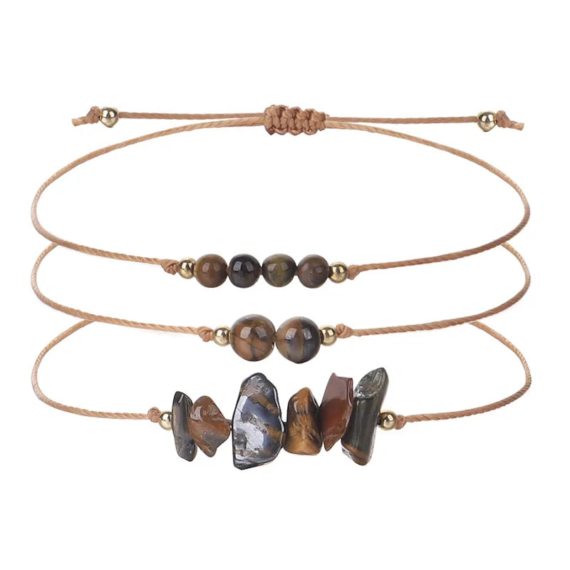 Natrual Stone Copper Bead  Citrine Crystal Stone Tiger Eye Stone Hand-Woven Yoga Crystal