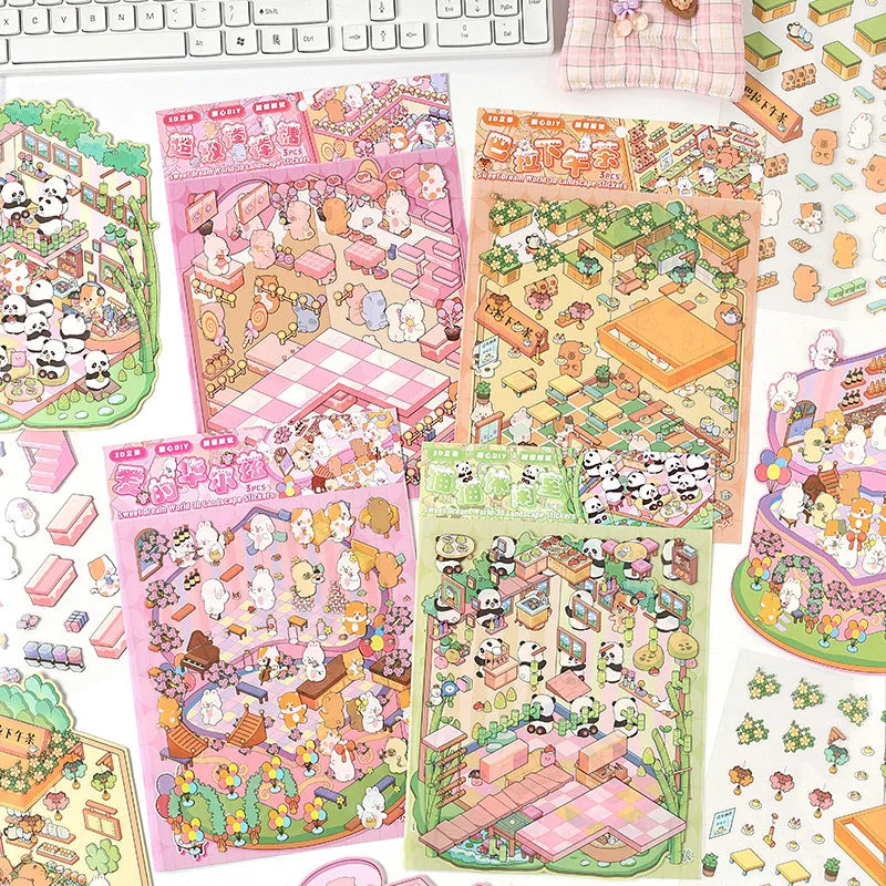 3 Sheets Per Pack Large Scenic Stickers Sweet Dream World Series Scene Creative 3d Stickers