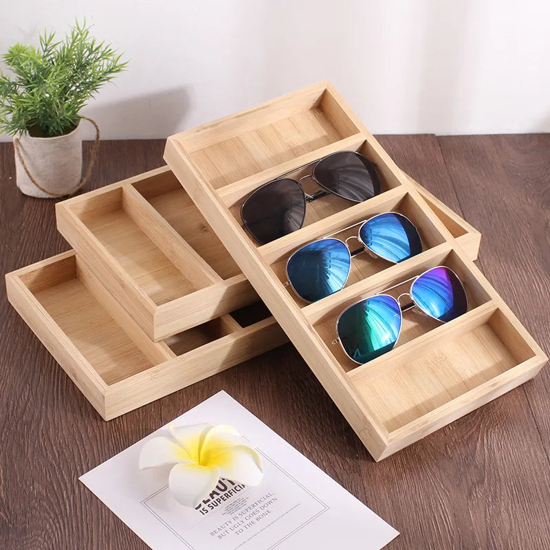 Bamboo Glass Tray Creative Glasses Storage Rack Display Props Fast Fashion Store Display Rack Multiple Pairs of Bamboo Tray