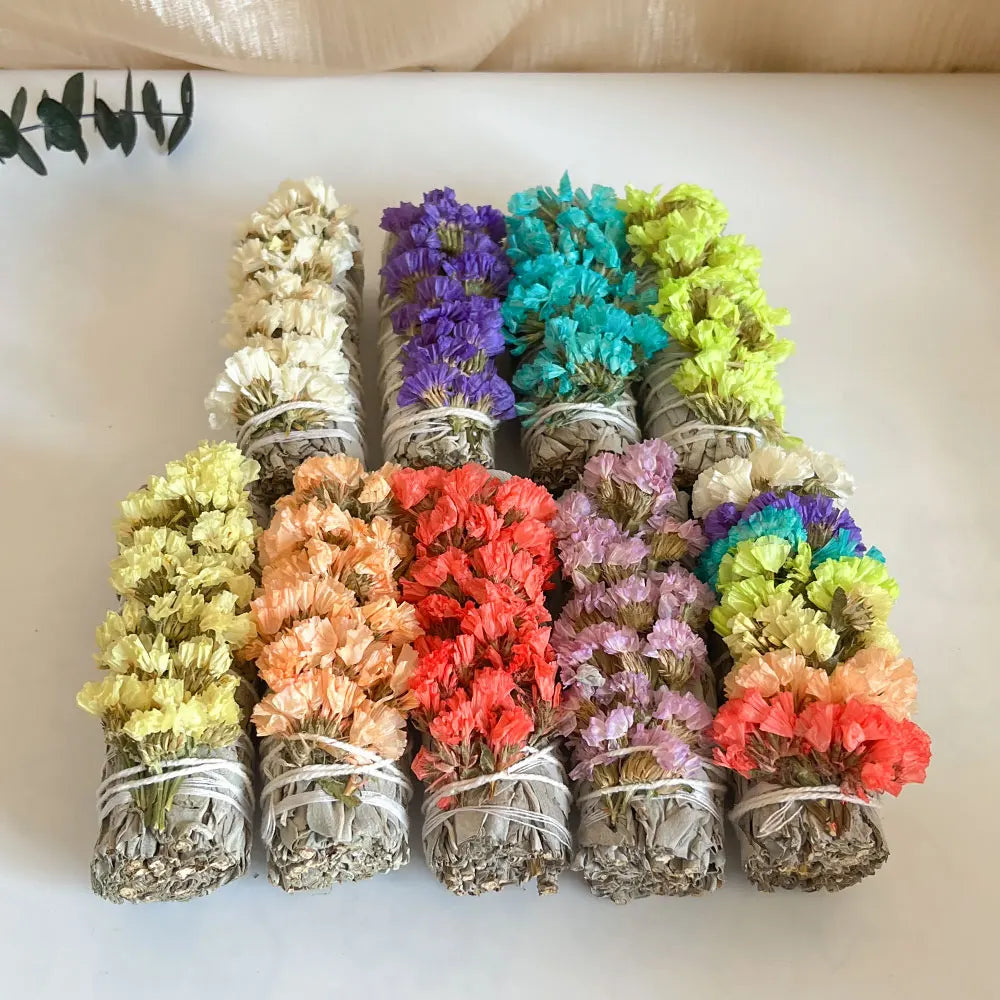 White Sage Smudge Stick 7 Chakra Sinuata Flower Cleansing Balancing Smudging California White Sage Bundles Forget-me-not