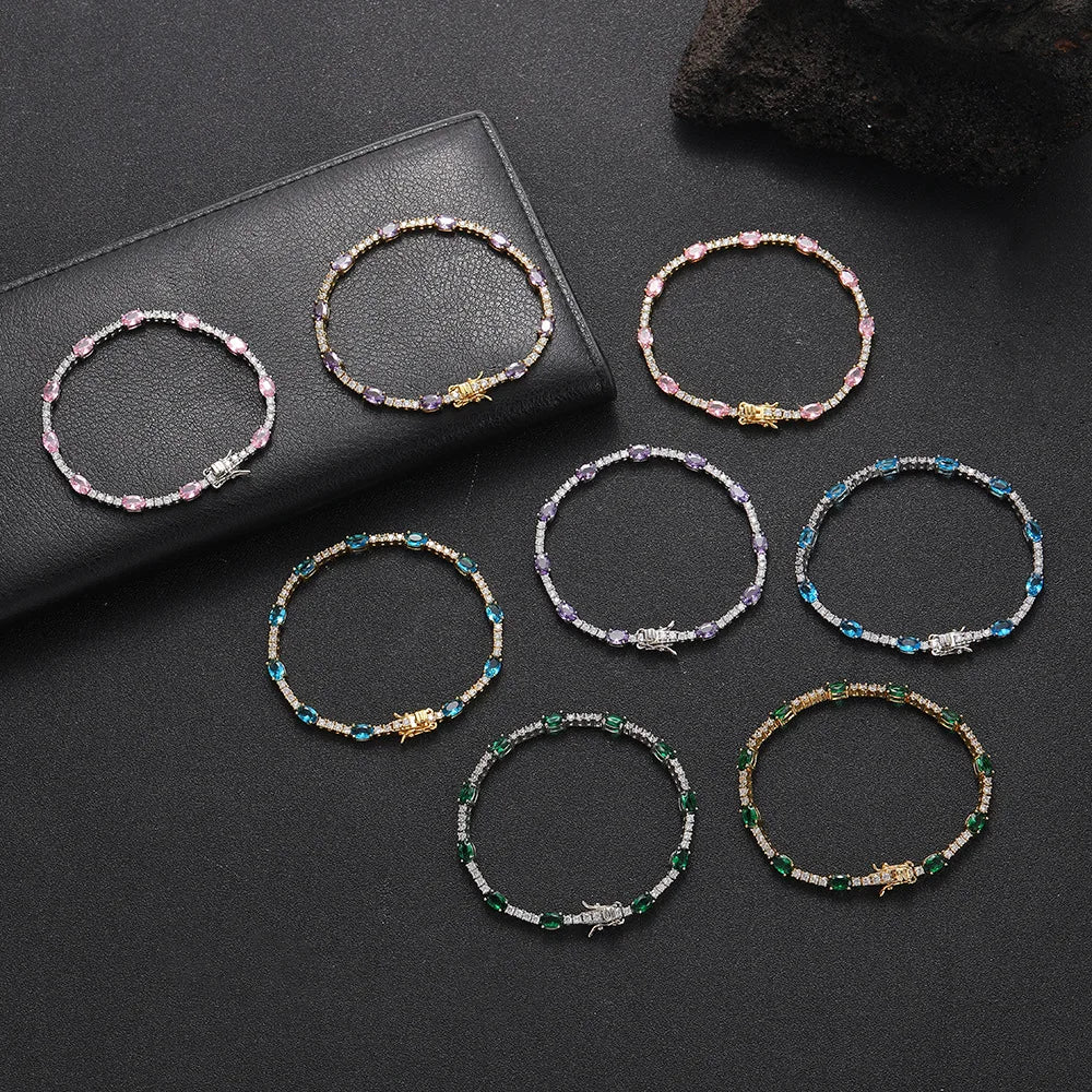 Hip Hop Iced Out 2mm Colorful Zircon Tennis Bracelet Jewelry Woman FashionGold Silver CZ Bracelet for Woman Jewelries