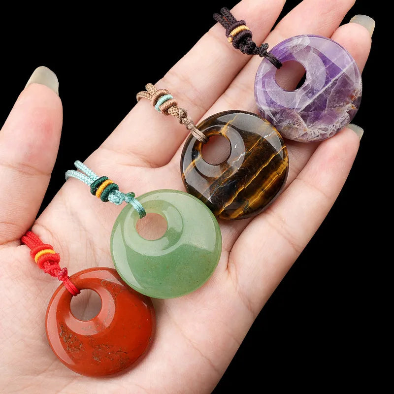 Hot New Large 30mm Crystal Agate Pendant with Side Hole Peace Buckle Princess Buckle Necklace for Children Fashion Accessory