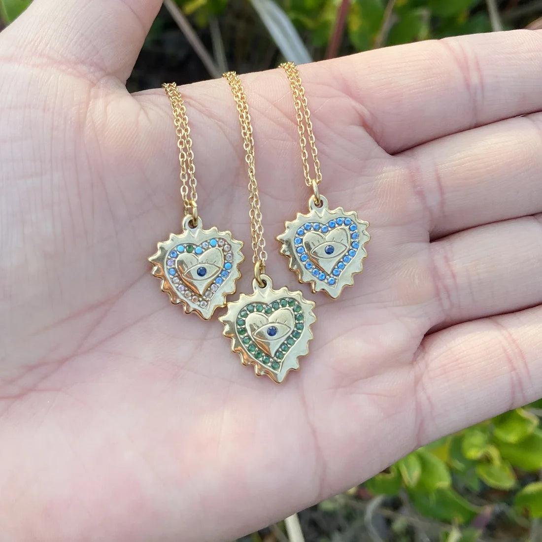 SC Hot Selling Heart Shaped Pendant Necklace Zircon Devil Eyes Pendant Necklace Stainless Steel Eye Necklace for Women Men