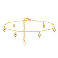 SA26 RINNTIN 925 Sterling Silver Summer Beach Gold Foot Jewelry 1mm Cable Chain with 4mm Round Beads Anklet for Women