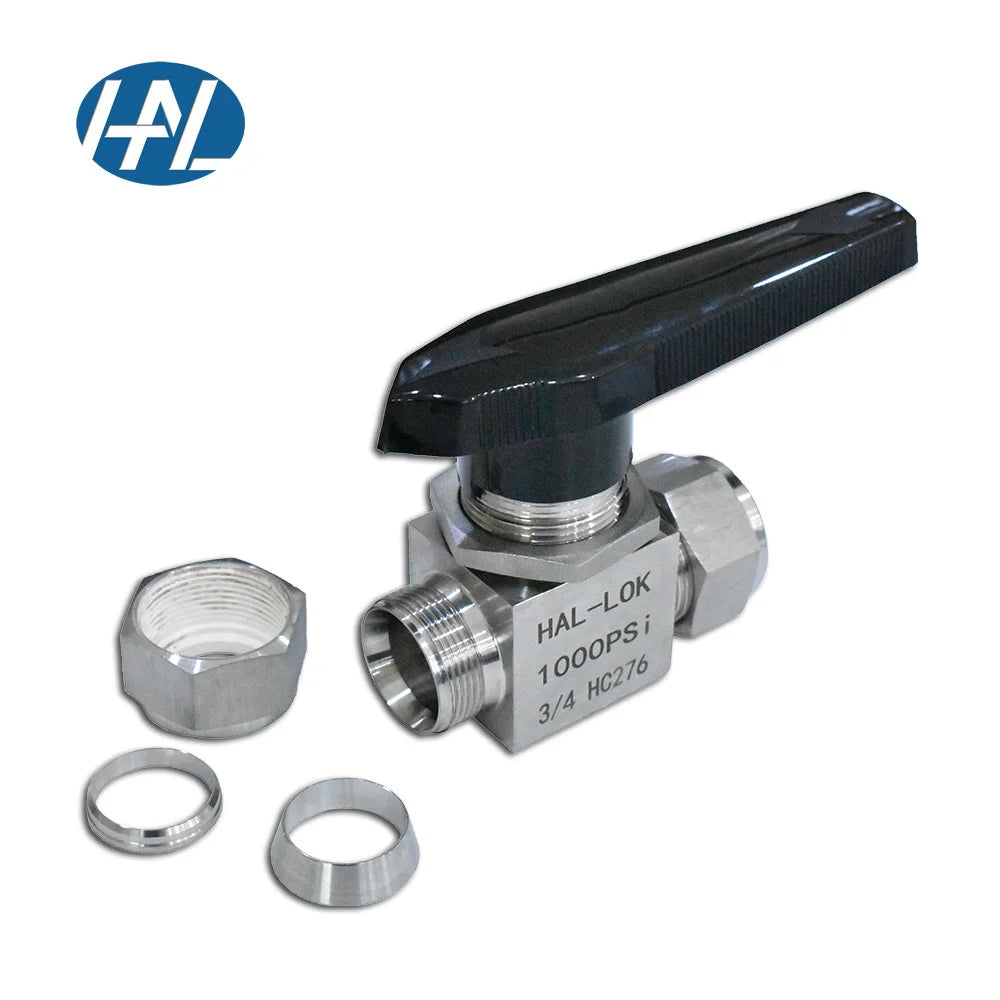 HAL-LOK YBQF-HC Hastelloy C276 2-Way Ball Valve Straight Pattern Instrumentation Double Ferrule Hydraulic Power High Temperature