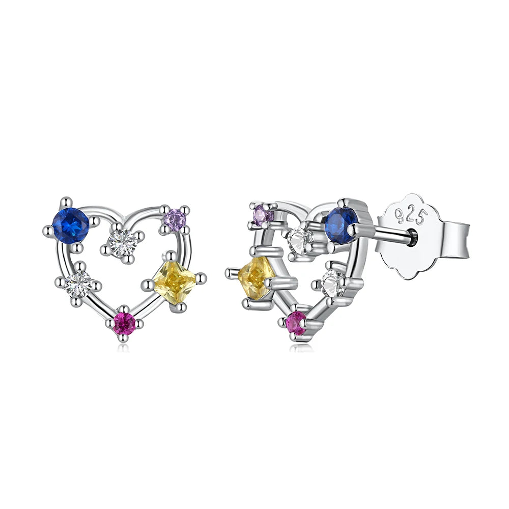 Dylam New Arrival Christmas Gift Women Jewelry Love Heart Colorful 5A Zircon 925 Sterling Silver Earrings Stud