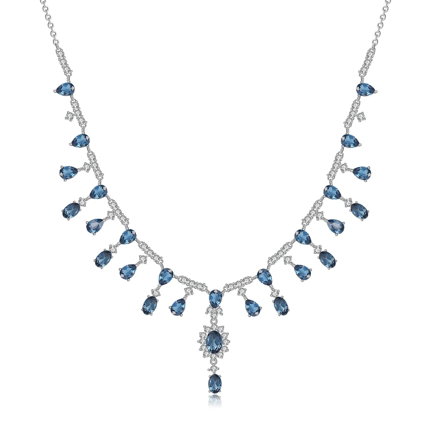 C1726 Abiding Best Gift 925 Sterling Silver Necklace Women LuxuryJewelry Natural London Blue Topaz Chains Necklaces for Ladies