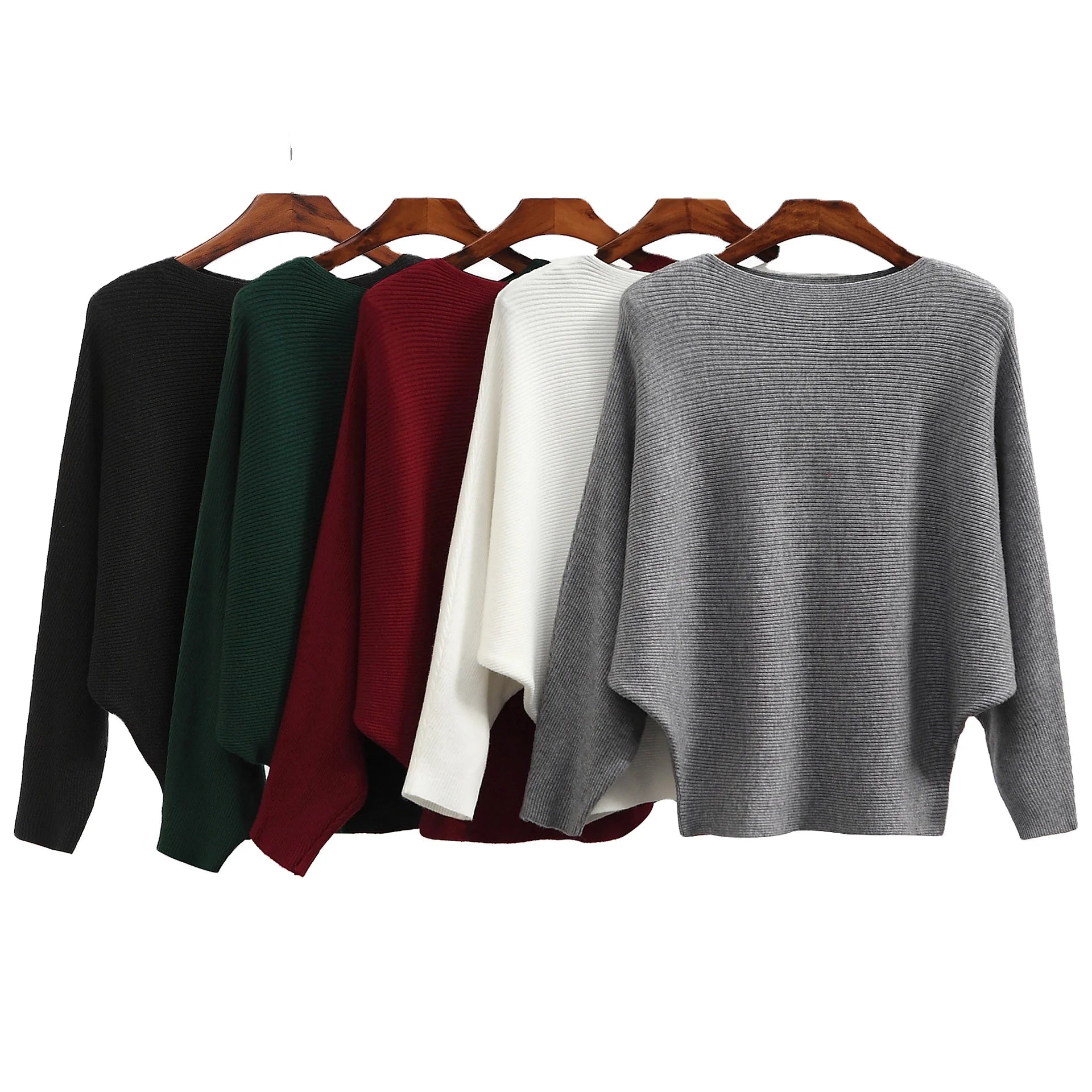 Autumn and Winter Pullover Solid Color Crew Neck Knitwear for Women Loose Bat Sleeve Casual Cute Sweaters for Women