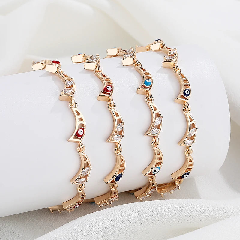 Enchanting Wholesale Devil'S Eye Cubic Zirconia 18K Gold Plated Bracelet Adjustable Woven Charm Bracelets