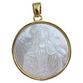Round Medal Virgin Mary Pendants Charms Women Natural Mother of Pearl Shell Religious Necklace Jewelry