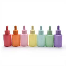 Customized 20ml 30ml 50ml Flat Shoulder Frosting Colorful Glass Dropper Bottles Essential Oil Macaron Dropper Bottle