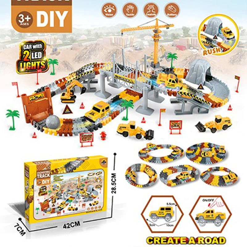 Construction Race for Kids Boys Diy Engineering Track Car Toy Race Track Train Railway Kid Toy Electric Rail Railway System