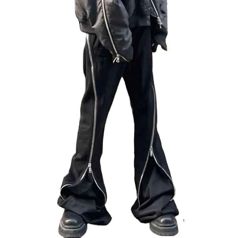 Custom Casual French Terry Cotton Baggy Wide Leg Sweatpants Zipper Jogging Pants Vintage Stone Acid Washed Men's Sweatpants