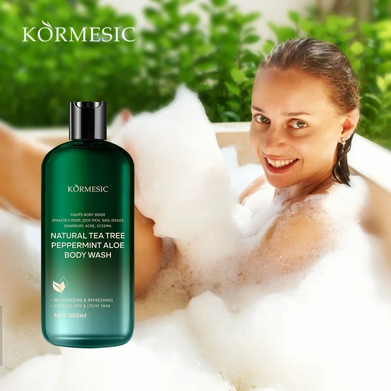 Private Label KORMESIC Natural Tea Tree Peppermint Aloe Body Wash for Body Cleaning Moisturizing