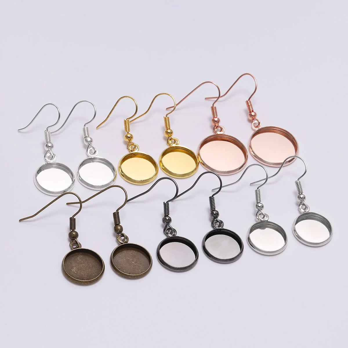10pcs/bag 10-25mm Tray Bezel Cabochon Earring Hook Blank Setting Round Pendant Ear Base Findings for Glass Cameo Jewelry Making