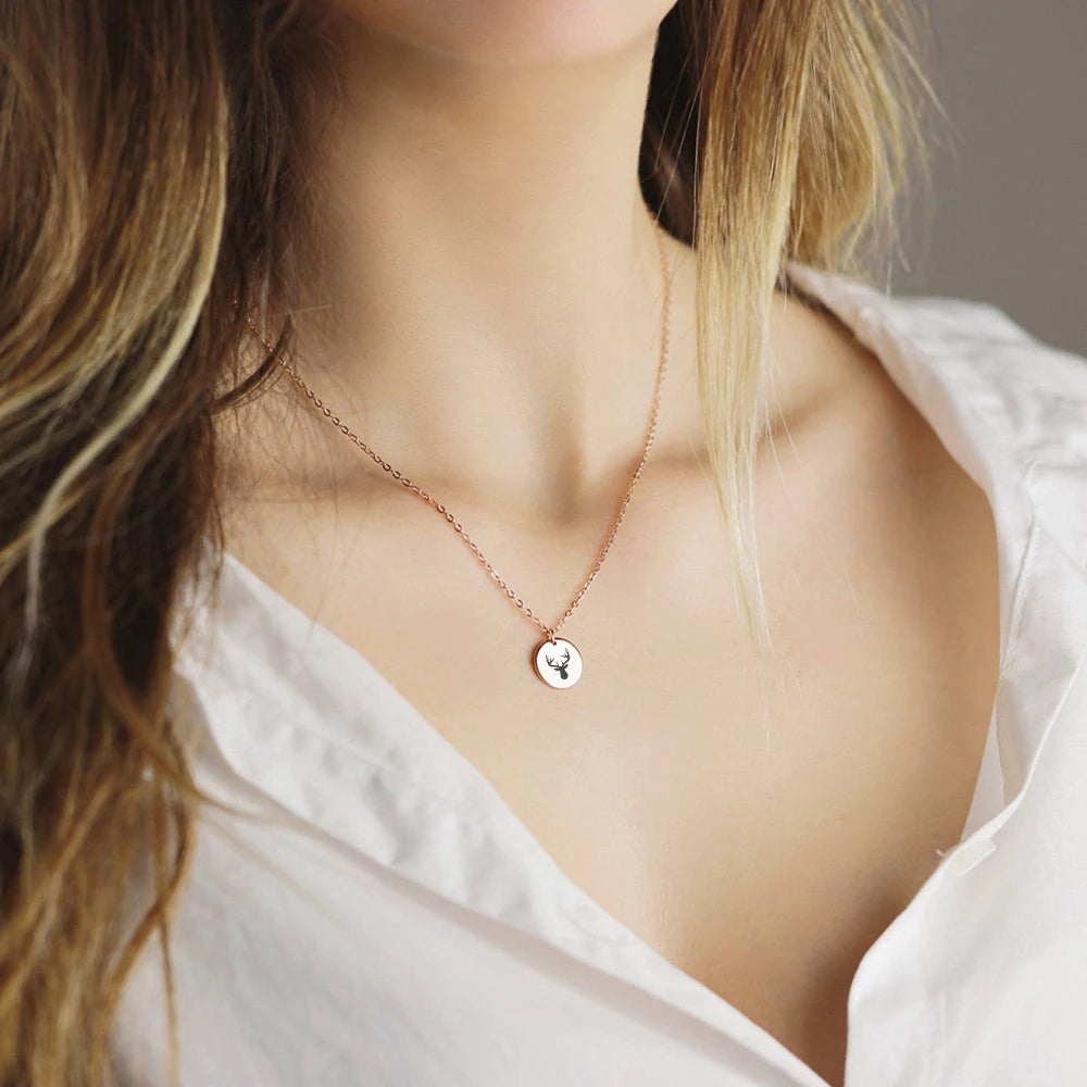 EManco Custom Pendant Necklace Panda Engrave Cute Animals Square Pendant Necklace Trendy Gold Stainless Steel Chains for Women