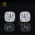 HipHop Style 925 Sterling Silver Halo Earring Stud 8mm 2CT Moissanite Gold Plated Cushion Shape for Gift or Party