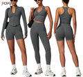 Wholesale Women's Sports Gym Wear Fashion Sports Bra & Elastic Waist Leggings Yoga Shorts Set Custom Fitness & Outdoor Yoga Gear