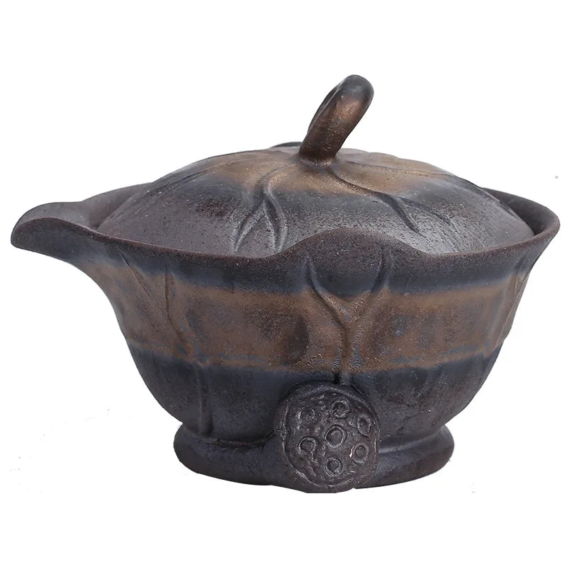 Lotus Leaf Pot Old Rock Clay Gold Iron Glaze Kung Fu Tea Set Handmade Coarse Pottery Teapot Tea Brewing Bowl Gaiwan