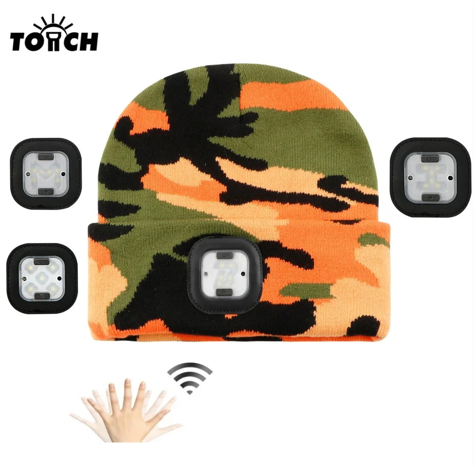 LED Light Hat USB Charging Removable and Washable Lamp Cap Outdoor Keep Warm Headlamp Hat with Light