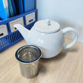680ML Modern Design Tea Party White English Porcelain Ceramic Pot Loose Leaf Fine Serving Stainless Steel Strainer