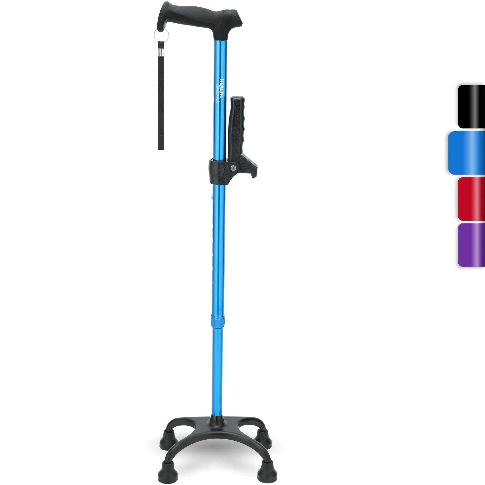 HEALTH BAZAAR Medical Aluminum Retractable Four-legged Elderly Walking Quad Cane Black 0.8kg