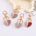 Metal Heart Keychain with Pearl and Rhinestone Inlay for Women Bag and Key Decoration