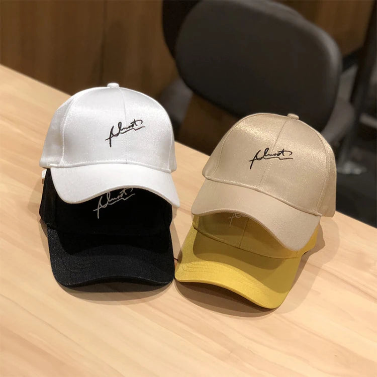 Sunshade Silk Satin Baseball Snapback Cap 3d Letter Embroidery Custom Trucker Hat for Spring and Summer