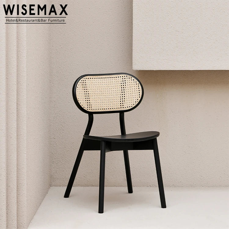WISEMAX FURNITURE Modern French Design Hotel Restaurant Furniture Rattan Dining Chairs Solid Wood Leisure Chairs