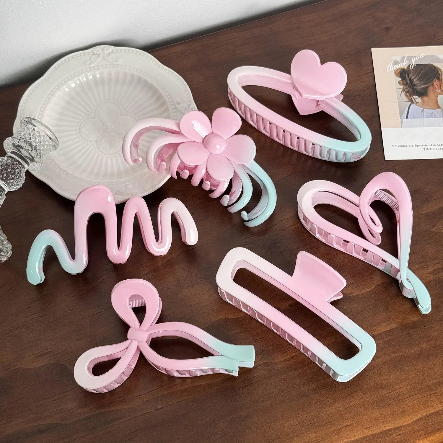 SongMay 13cm Plastic Square Hair Claws for Women Oversized Pinzas Para Cabello Shark Hair Claw Hollow Heart Sweet Clamps Clips