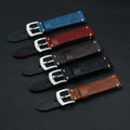 Handmade Stitched 20mm 22mm Embossed Oil Waxed Genuine Leather Watch Strap Quick Release Heat Carved Top Grain Watch Bands