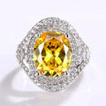 CAOSHI Factory Gorgeous Bright Oval Yellow Crystal Cubic Zirconia Big Rings for Engagement Wedding Silver Plated CZ Rings Women