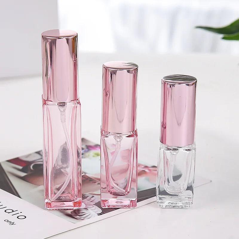 Manufacturer Wholesale Creative square pink Glass Aromatherapy Bottle 3 ML Accept Custom logo