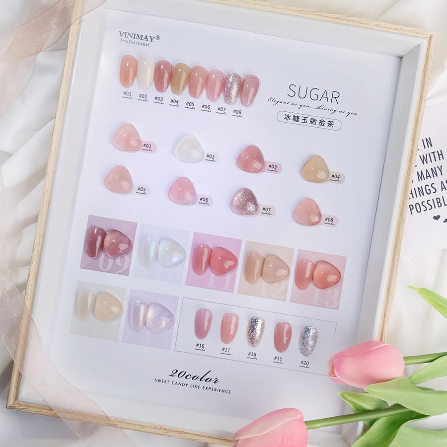 VINIMAY Nude Gel Polish Create Your Own Brand 20 Colors Pink Jelly Sheer Nude Nails UV Gel Polish Sequins Shiny Gel Color Set