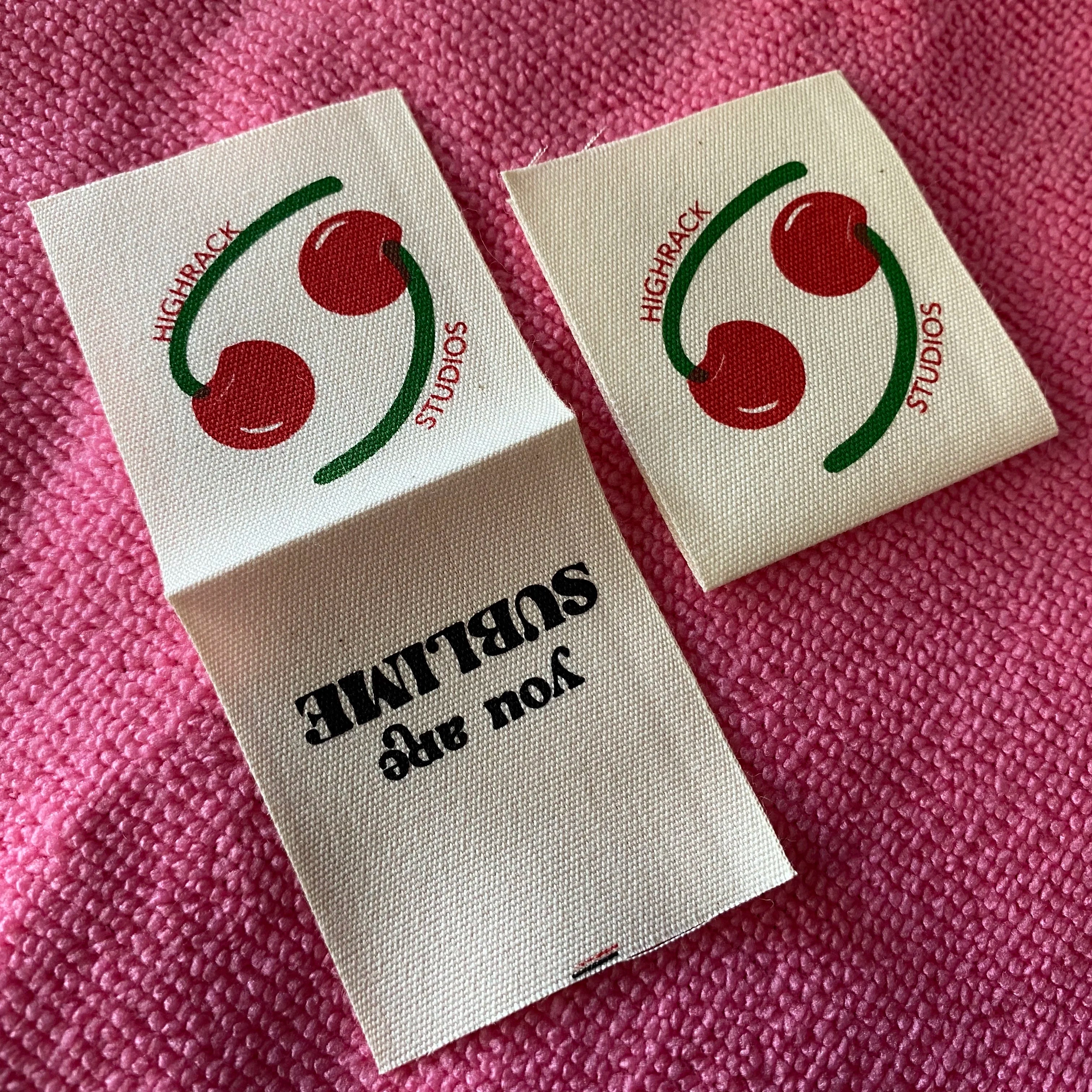 Cherry logo Matte Surface Loop Fold Cotton Labelwashing Care Instruction Neck Cotton Label for Children Clothing