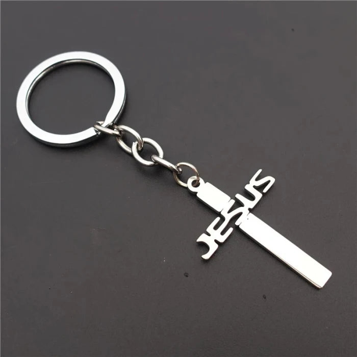 Simple Christian Religious Cross Jewelry Cheap Wholesale Stainless Steel Metal Jesus Cross Shaped Pendant Keychain for Men Women