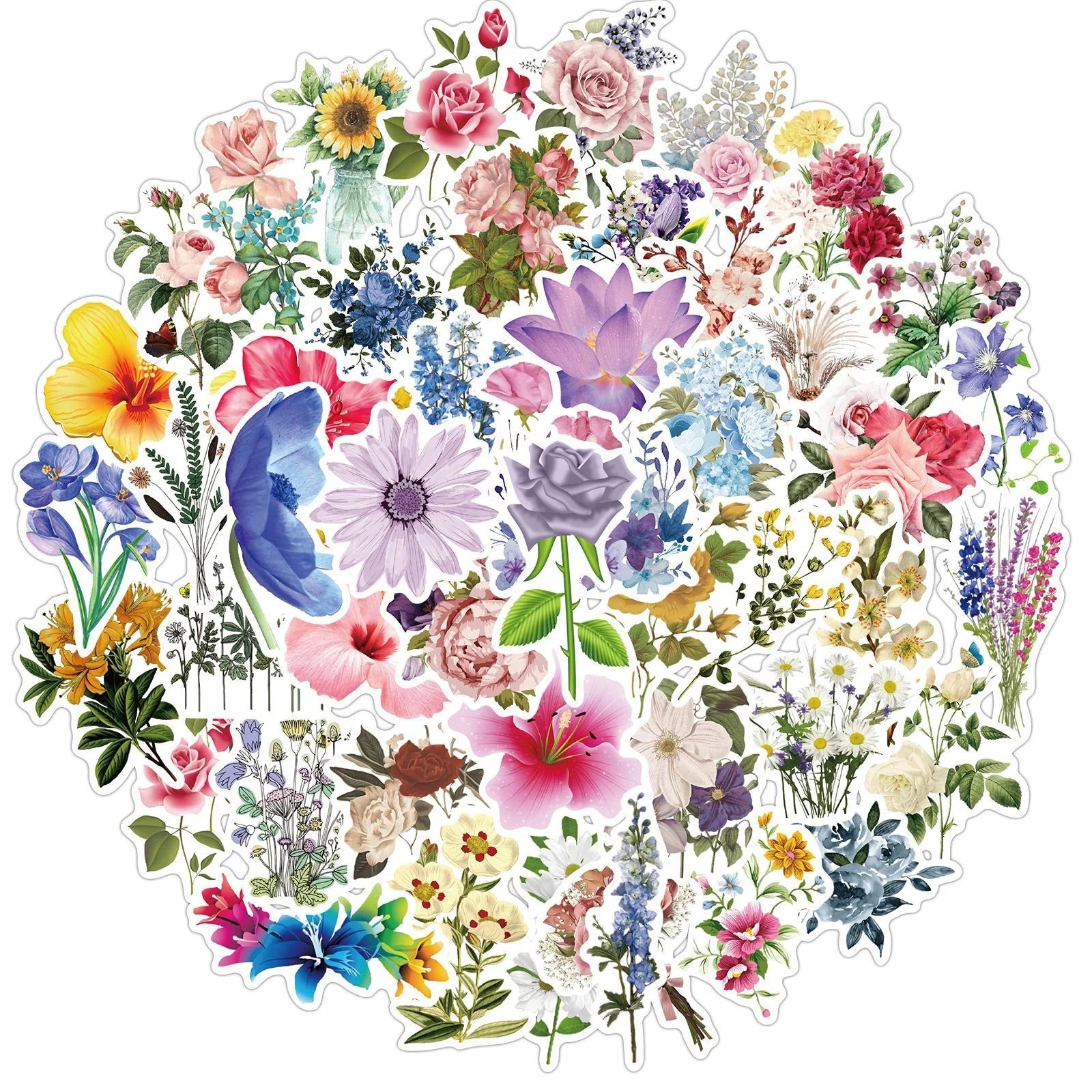 50Pcs Flowers Plant Colorful Fresh Washi Home Decor Sticker