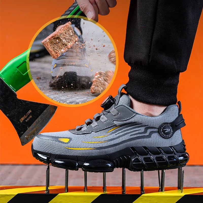 CEATSAFETV  Smash and Puncture Proof Steel Toe Work Shoes With Rotate Button Safety Shoes for Men Steel Toe