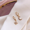EManco European and American Piercing Jewelry Full Diamond Star Moon Asymmetrical Earrings 316L Stainless Steel Earrings