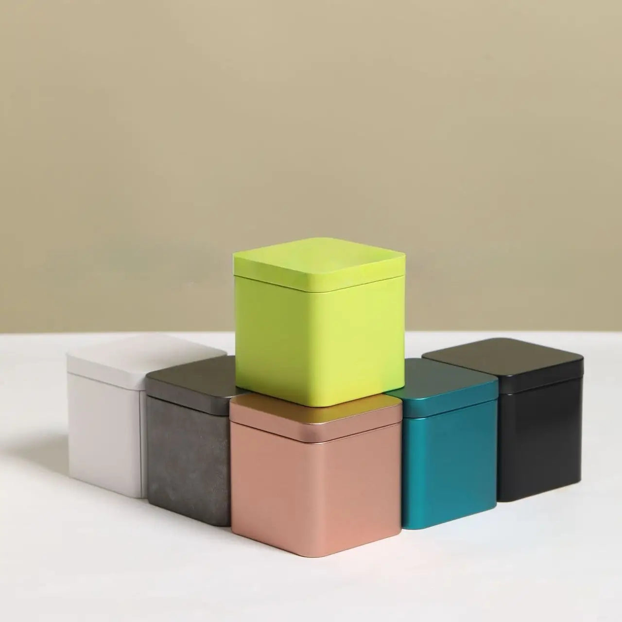 70*70*70mm Custom Empty Square Tea Tin Can Food Grade Coffee Cookie Candy Metal Tin Box With Jar Small Storage Boxes Tin Bins