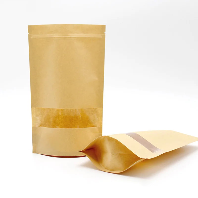 Wholesale Stand up Pouch Food Packaging Ziplock Kraft Paper Bag With Window