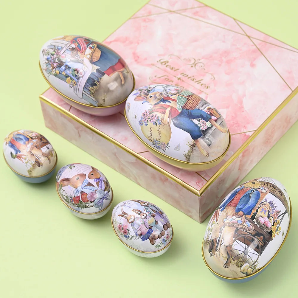 New Design White Basket Bags Cartoon Funny Tin Decorating Easter Bunny Egg