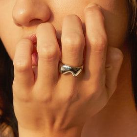 J&D Jewelry Geometric High Polish Stainless Steel Chunky Irregular Heart Open Ring for Girls
