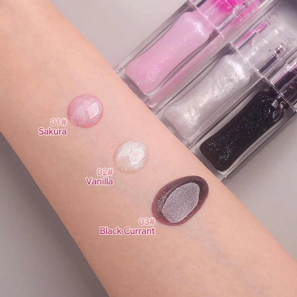 PH Black Currant Fruit Flavor Lip Oil Color Changing Super Glitter Lip Serum Oil Private Label 3 Flavors Lip Plumper Oil