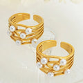 Fashion Women Jewelry Minimalist Multi-layer Wavy Niche Style Elegant Stainless Steel Opening Adjustable Pearl Ring