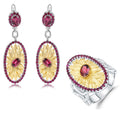 Abiding Hot Sale 925 Sterling Silver Jewelry Set Handmade Natural Rhodolite Garnet Ring Earring Sunflower Jewelry Set