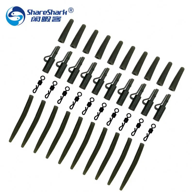 40Pcs Carp Fishing Tackle Quick Change Swivels Rig Tube Anti Tangle Sleeves Tail Rubbers Safety Lead Clips Accessories Set MegaBDM