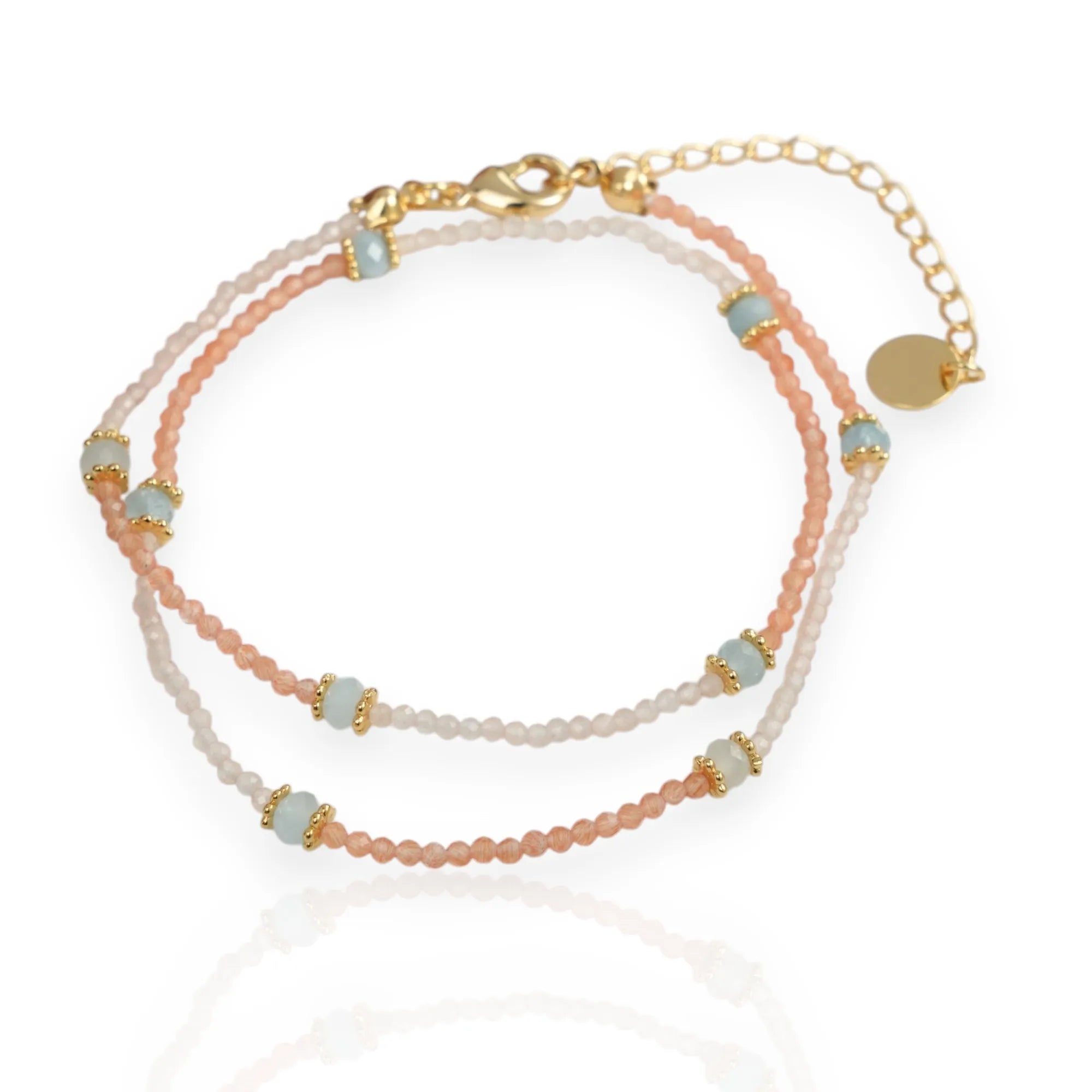 Wholesale Brass Natural Gradient Orange Opal Light Blue Crystal Real Gold Plated Trendy Adjustable Beaded Necklace for Women