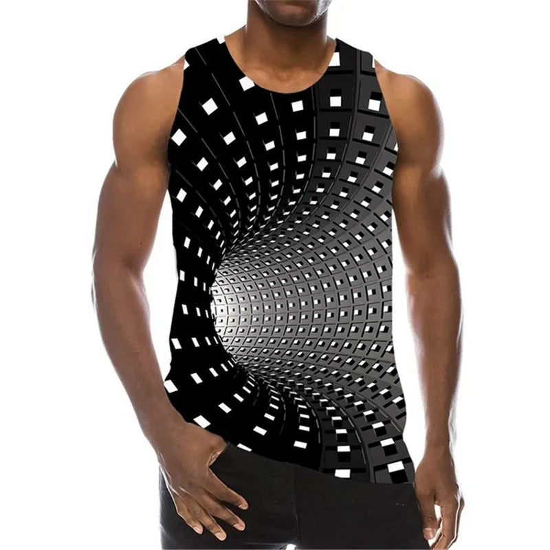 Fitspi Tank Top Men 3d Print Psychedelic Hole Sleeveless Fashion Pattern Tops Vest 6xl Plus Size Man Clothing Casual