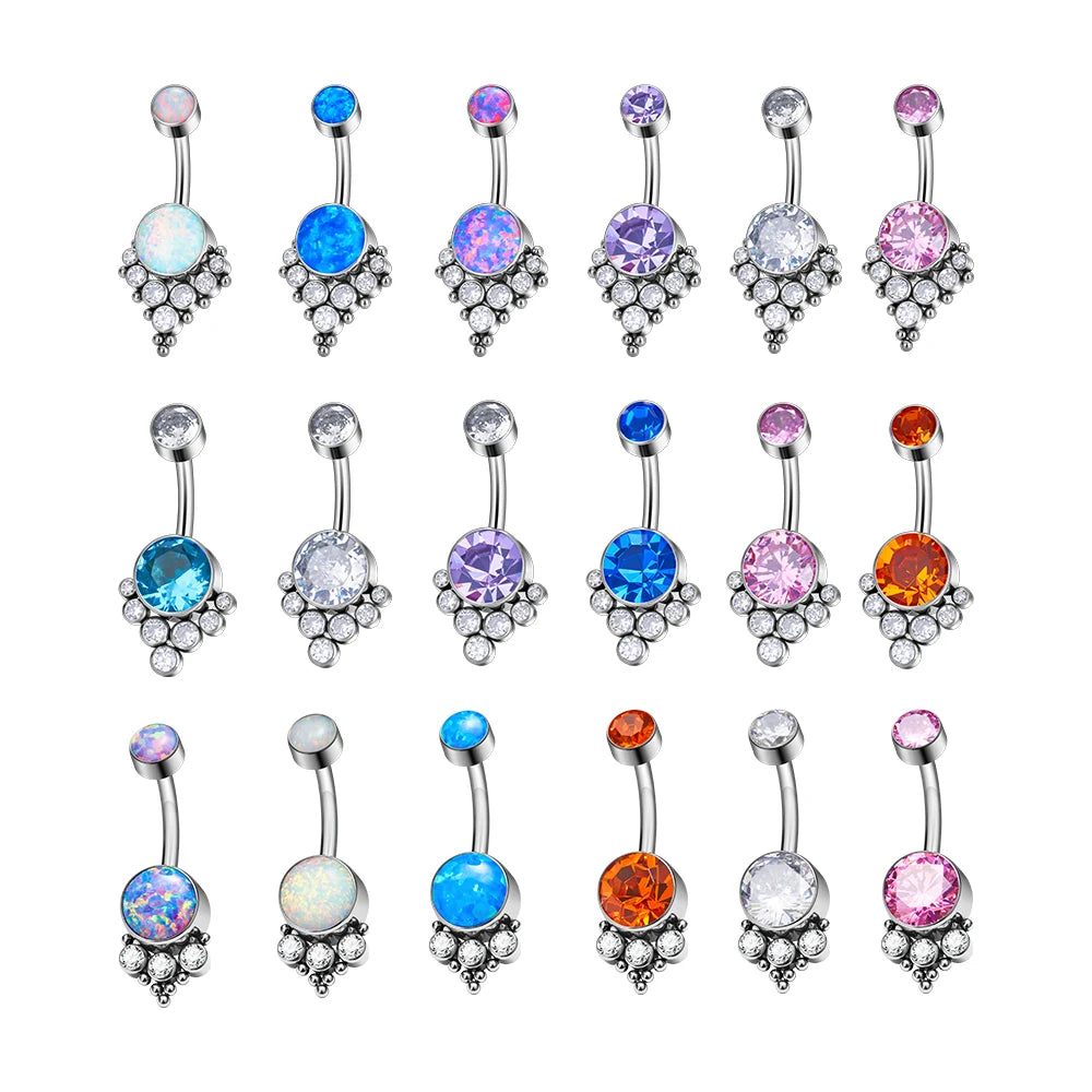 ASTM F136 G23 Titanium Belly Button Rings 14G Natural Opal Zircon Inlay Internally Thread Navel Body Piercing Jewelry